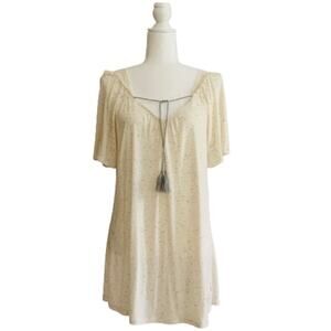 Vintage America Top Shirt Trina Cream Speckled Tassel Short Sleeve Top Small NWT